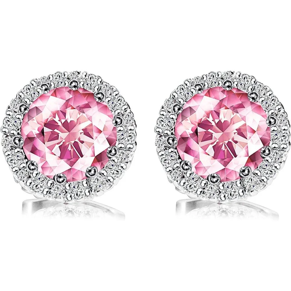 New Pink Tourmaline/October  Birthstone Stud Earrings Set, Copper Plated… - Picture 6 of 7